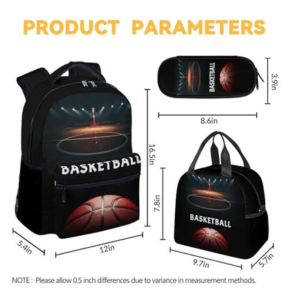 Mercuryelf Basketball Backpack with Lunch Box And Pencil Case, Elementary Kindergarten School Preschool Bookbag for Boys Girls Kids, Set of 3 - color: Basketball-2-2