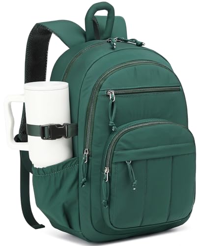 Backpack for Women, Quilted Laptop Bookbag with Pouch Pockets for College Work Travel Gym Teacher Nurses, Puffer High School Backpack for Girls, Dark Green - color: Dark Green, size: 15.6in