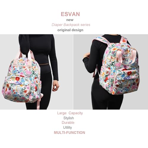 ESVAN Diaper Bag Backpack, Large Capacity Multifunction Baby Essentials Fashion Travel Pack Linen Canvas office Laptop Bag (Canvas Pink) - color: Canvas Pink