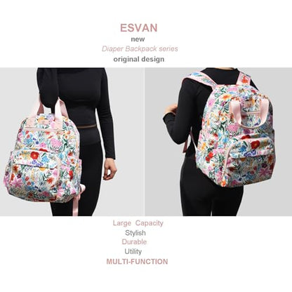 ESVAN Diaper Bag Backpack, Large Capacity Multifunction Baby Essentials Fashion Travel Pack Linen Canvas office Laptop Bag (Canvas Pink) - color: Canvas Pink