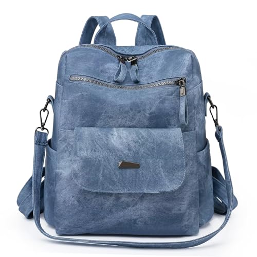 WYFJNX PU Leather Backpack Purse for Women Fashion Multipurpose Design Handbag Ladies Shoulder Bags Travel Backpack Blue - color: Blue
