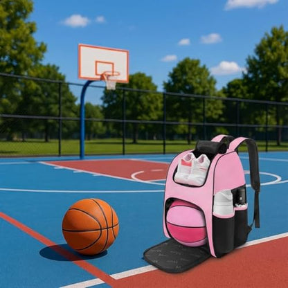 MATEIN Basketball Bag, Sturdy Soccer Bag with Ball Holder & Shoe Compartment, Large Basketball Backpack for Training Equipment, Water Resistant Sports Ball Backpack Fits Volleyball Football, Colorful - color: Black Pink - Large
