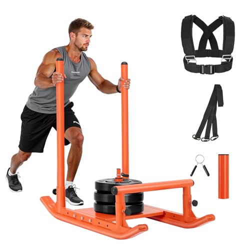 VEVOR Football Sleds and Chutes, Weight Sled, Football Training Pull Push Running Sled, Fitness Workout Sled Push Gym Equipment, Adjustable Height Handle, Compatible 1/2 in Weight Plates - style: Multi Handle-OR