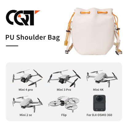 CQT Drawstring Osmo Action 6 5 4 pro 360 Mini 3 4 Pro Bag, Drone PU Crossbody shoulder Bag Pouch Handbag Waterproof Storage Bag for DJI Mavic MINI 4 3 PRO 2 SE 4K and NEO 2 Drone Accessories (Black) - color: Black