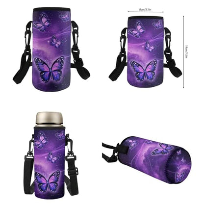 Flashideas Aesthetic Galaxy Butterfly Backpack for Girls Kids Backpack with Lunch Box 32 Ounce Water Bottle and Water Bottle Carrier 4Pcs Set 17" Bookbag with Compartments Large Capacity School Bag - color: Aesthetic Purple Galaxy Butterfly