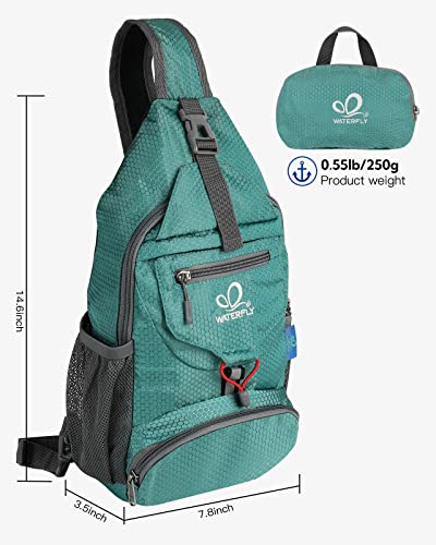 WATERFLY Packable Small Crossbody Sling Backpack Shoulder Chest Bag Daypack for Hiking Traveling - color: Green