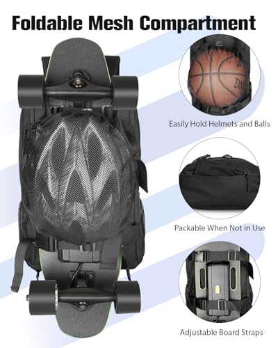 WOLT Skateboard Backpack, 15.6 Inch Laptop Backpack for Men Women, Sports Backpack with Ball Holder - color: Black
