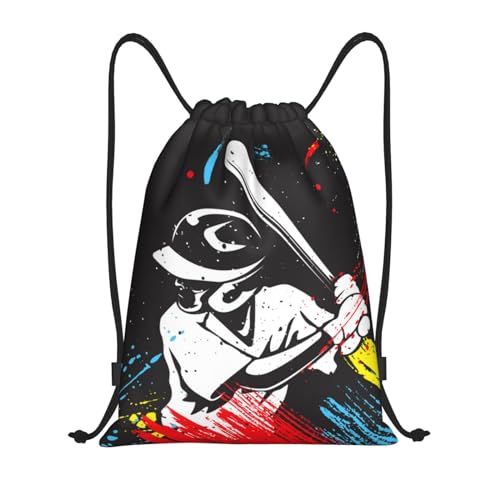 Kids Baseball-Themed Drawstring Bags for Boys Girls, Sports Drawstring Backpack Casual Knapsack for Teens Adults Women Men for Gym Beach Travel Swimming Yoga Camping, Small - color: Black - Baseball Man, size: S - 14"x16.9"