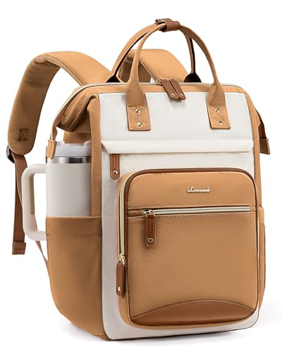 LOVEVOOK Laptop Backpack for Women Work Bag with Large Capacity Cup Side Pocket, 15.6 Inch Waterproof Computer Backpacks (Reddish-brown/coffee, 15.6INCH) - color: Reddish-brown/Coffee, size: 15.6INCH