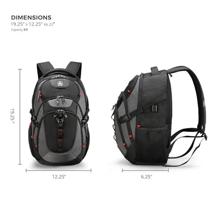 Swissdigital Design Laptop Backpack with USB Charging Port, Travel Backpack Fits 15.6 inches Computer, 31L College School Backpack for Men, Black/Grey | SD803-02 - color: Black/Grey