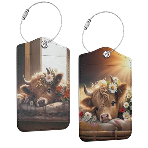 2 PCs Cow Print Stuff Luggage Tag, Suitcase Tags with Privacy Flap and Metal Loop, Luggage Tags for Suitcases, Identifiers Travel Essentials Bag Tag, Cow Gifts for Women Girls Friends Sister - color: Multicolored 1447