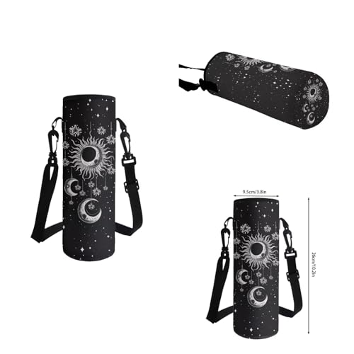 Goth Sun Moon Stars Backpack for Girls Kids Backpack with Lunch Box Water Bottle Bag and Soft Pencil Case 4Pcs Set 17" Bookbag with Large Front Pocket for School Sturdy Elementary School Bag - color: Gothic Sun Moon and Stars