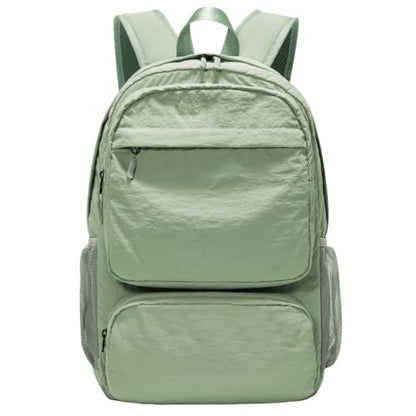 BJLFS Green Cute School Backpack with Laptop Compartment Small Travel Laptop Backpack for Women Men Waterproof College Backpack Simple School Bag for Teens Girls Boys - color: A1-green