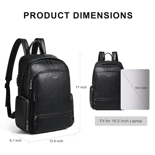 Leather Backpack for Women Men, Fits 16.0 Inch Laptop, Soft Vegan Leather Backpack for Travel and Daily Use, Black - color: 2-1 Black