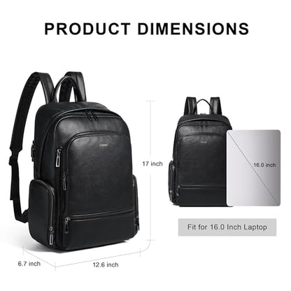 Leather Backpack for Women Men, Fits 16.0 Inch Laptop, Soft Vegan Leather Backpack for Travel and Daily Use, Black - color: 2-1 Black