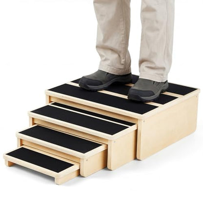 Sintuff Exercise Step Platform for Balance & Strength Training, Wooden Nesting Exercise Steps 330 Lb. with Non-slip Surface, Progressive Height Training for Home Fitness