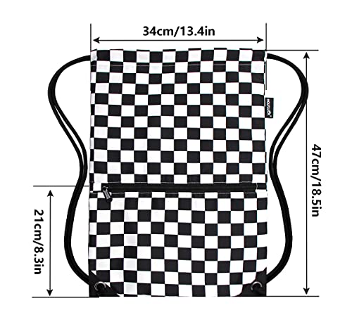 HOLYLUCK Drawstring Backpack Bag Sport Gym Sackpack - color: Black and White Grid