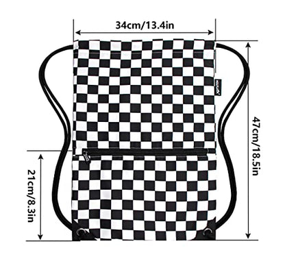 HOLYLUCK Drawstring Backpack Bag Sport Gym Sackpack - color: Black and White Grid