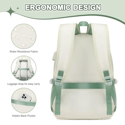 Scothen Backpacks for Girls, Girls Backpack with Lunch Box & Pencil Pouch for Teens Girl Kids Elementary Middle High School College Student Bookbag Daypack Laptop Travel Backpack for Women - color: Beige Green
