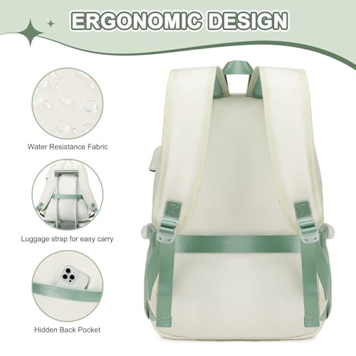 Scothen Backpacks for Girls, Girls Backpack with Lunch Box & Pencil Pouch for Teens Girl Kids Elementary Middle High School College Student Bookbag Daypack Laptop Travel Backpack for Women - color: Beige Green