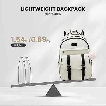 LOVEVOOK School Backpack for Teen Girls, Student Backpack Purse for 14-16 Teenage, Cute Kid Bookbag, Back to School Backpacks Fit 15.6 Inch Laptop, Large College Travel Bag, Beige-Black - color: Beige-black