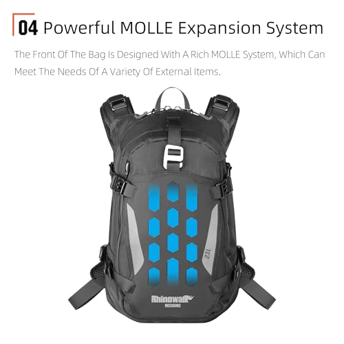 Rhinowalk Motorcycle Backpack – Helmet Holder, Rain Cover, Hydration Bladder Hole – Sports Backpack for Hiking, Climbing, Cycling, Running, Camping