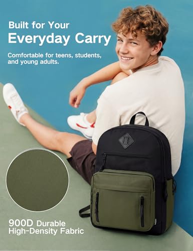 VASCHY School Backpack,Two Compartments Daypack Bookbag Schoolbag for High School Teen Boy Girls/College/Work/Men Bi-color - color: Black Green