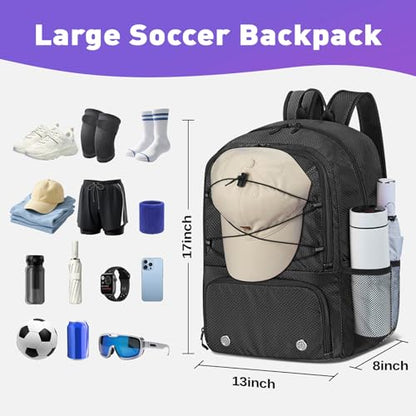 Soccer Backpack with Seperate Compartment, Water Resistant Sport Bags fit for Basketball, Volleyball, Football - color: Black 2.0