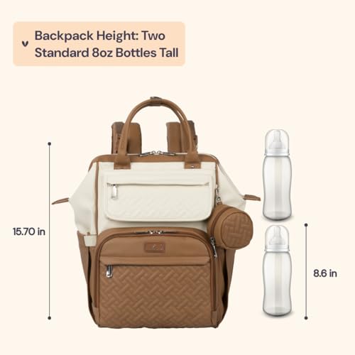 BabbleRoo Leather Diaper Bag Backpack, Multifunction Large Bags with Changing Pad & Stroller Straps & Pacifier Case, Unisex Stylish Travel Back Pack Nappy Changing Bag for Moms Dads (Caramel Cream) - color: Vegan Leather, Caramel Cream