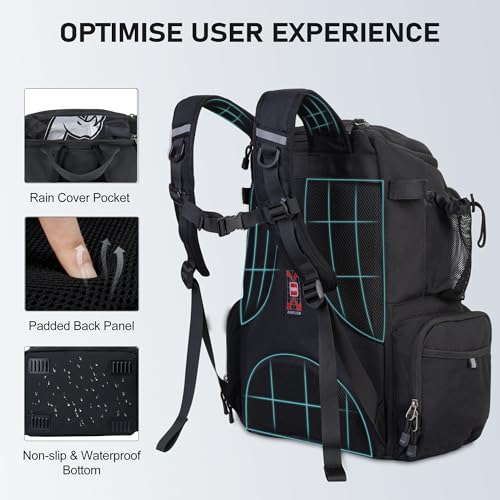 N NEVO RHINO Fishing Tackle Backpack with Rod Holders, 40L Large Fishing Bag with Waterproof Rain Cover,Outdoor Tackle Bag - color: Black Pack with 4 Trays, size: Pack with 4 Trays