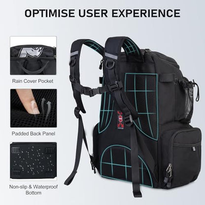 N NEVO RHINO Fishing Tackle Backpack with Rod Holders, 40L Large Fishing Bag with Waterproof Rain Cover,Outdoor Tackle Bag - color: Black Pack with 4 Trays, size: Pack with 4 Trays
