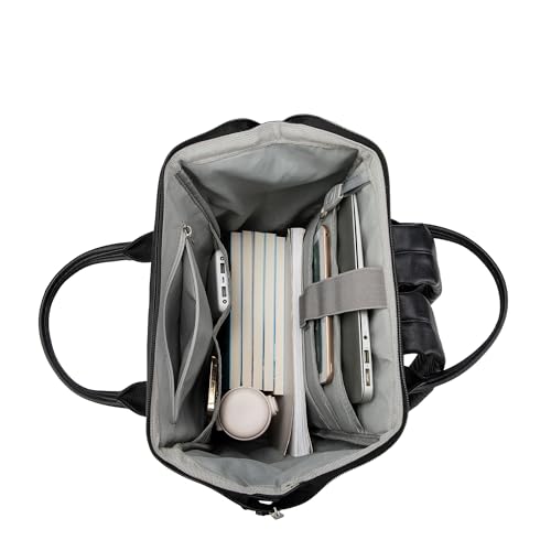 Kinmac Laptop Backpack for Women and Men, Large Capacity Travel Backpack for 15.6 inch Laptop Computer (Black PU) - color: Black Pu