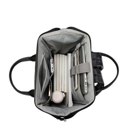 Kinmac Laptop Backpack for Women and Men, Large Capacity Travel Backpack for 15.6 inch Laptop Computer (Black PU) - color: Black Pu