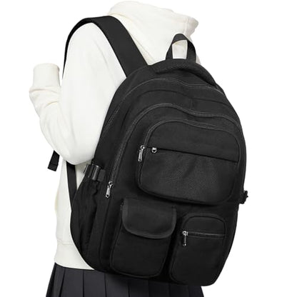 Black Backpack for School Teens Boys Girls, Large Capacity School bag for Men Women, Cute Bookbag for Students, Lightweight College backpack with lots of pockets - color: Black