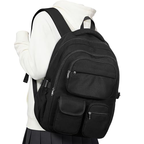 Black Backpack for School Teens Boys Girls, Large Capacity School bag for Men Women, Cute Bookbag for Students, Lightweight College backpack with lots of pockets - color: Black