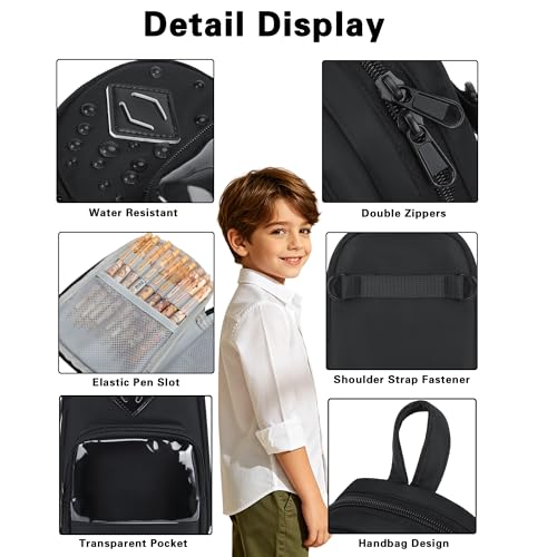 Large Capacity Kids Backpack Pencil Case Pen Bag with Clear Pocket, Cute Kawaii Pen Pouch Organizer with Adjustable Strap & Plush Doll Keychain for School Girls Boys (Black) - color: Black