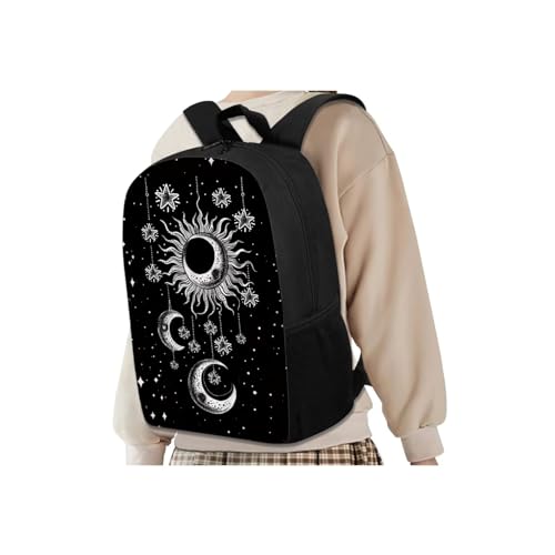Kids Backpacks Set Black Gothic Moon Sun Backpack for Girls Insulated Lunch Bag with Carrying Straps Trendy Pencil Case for Pen Erasers Resuable Water Bottle Holder with Strap Nice Gifts - color: Black Gothic Moon Sun