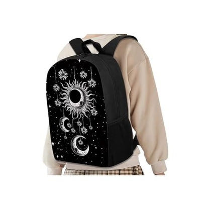 Kids Backpacks Set Black Gothic Moon Sun Backpack for Girls Insulated Lunch Bag with Carrying Straps Trendy Pencil Case for Pen Erasers Resuable Water Bottle Holder with Strap Nice Gifts - color: Black Gothic Moon Sun