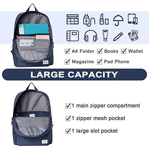 RAVUO School Backpack, Lightweight Classic Bookbag Casual Daypack for Men Women - color: Blue