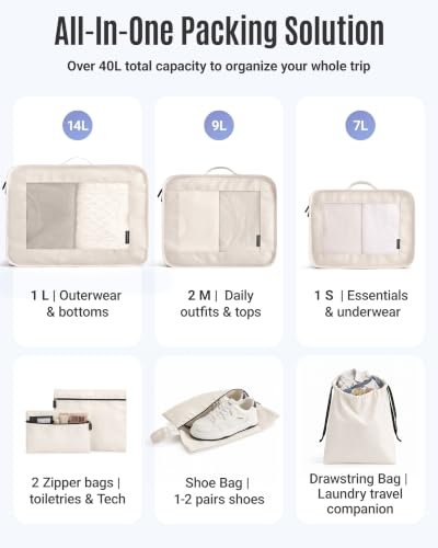 LIGHT FLIGHT 8 Set Packing Cubes for Travel, Durable Travel Essentials for Cruish Ship, Suitcase Organizer Packing Bags (8-Pack 1L+2M+1S+1Shoe bag+2Toiletry Bags+1Laundry Bag) - color: Candy Pink