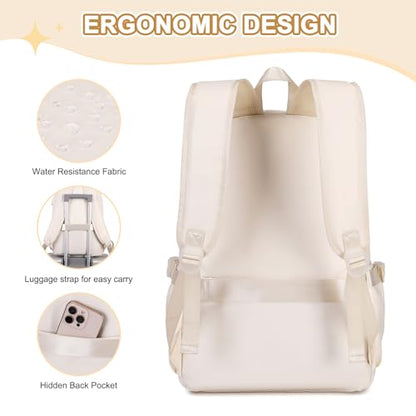 Scothen Backpacks for Girls, Girls Backpack with Lunch Box & Pencil Pouch for Teens Girl Kids Elementary Middle High School College Student Bookbag Daypack Laptop Travel Backpack for Women - color: Beige