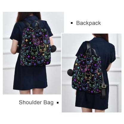 MNSRUU Women Backpack Purse Colorful Neon Cat Heads Backpack for Women Anti-theft Shoulder Bag Carry On Backpack Lightweight Rucksack Fashion Travel Ladies Bags - color: Cute 26
