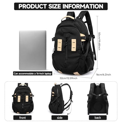 Casual Backpack for Men Women with 15.6 Inch Laptop Compartment, Waterproof Daypack Backpack for College Travel Work Daily Use, Black, 20L