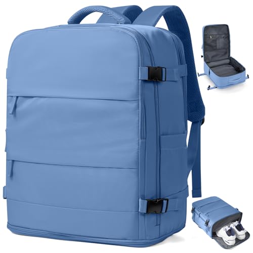 coowoz Large Travel Backpack Carry On for Women Man Waterproof Gym Backpacks with Laptop Compartment Mochila de Viaje Teacher Personal Item Backpack Rucksack Airplane Accessories Must Haves Sky Blue - color: Sky Blue, size: 33l