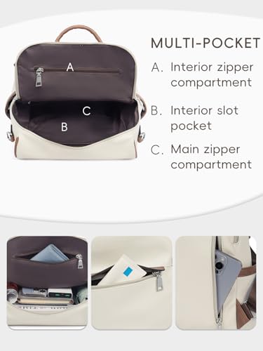 CLUCI Womens Backpack Purse PU Leather Anti-theft Fashion Designer Travel Bag Ladies Shoulder Bags | Purse - color: Top Zip-4 White With Brown