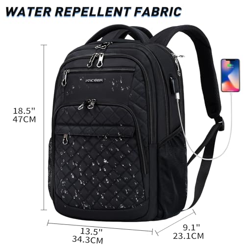 KROSER Travel Laptop Backpack 17 Inch Large Computer Backpack Black - color: Quilted Black