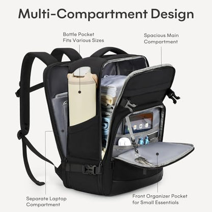 mibasies 30L Travel Backpack for Women & Men: Flight Approved Carry On Backpack, TSA Personal Item Bag with Water Bottle Pocket, Weekender Essentials Backpacks fits 15.6" Laptop - Black - color: Black, size: Large