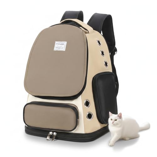 Cat Backpack Carrier, TSA Airline Approved Pet Travel Bag for Small Medium Dogs, Ventilated Hiking Camping Backpack for Cats, Kitten and Puppy up to 18 lbs, Khaki Mesh - color: Khaki Mesh