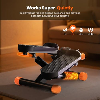 Sweetcrispy Mini Stair Stepper with Resistance Bands, Hydraulic Home Stepper Machine, 300 LBS Weight Capacity, Compact Cardio Equipment with LCD Monitor, No Assembly Required - color: Orange