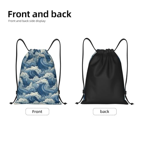 Gianlaima Japanese Blue Sea Waves Drawstring Backpack Sport Gym Sack Yoga Dance Travel Bag For Men Women - color: Black18